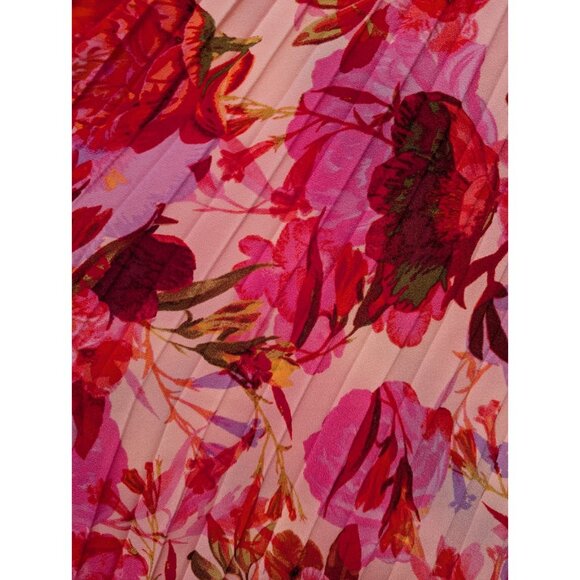 Gorgeous Lane Bryant Floral Pleated Dress Pink Red Size 24 3X Wedding Guest - Picture 7 of 9